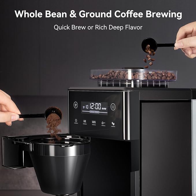 Gevi 10-Cup Grind & Brew Coffee Maker, Touch Screen, Programmable Brew | All-In-One 10-Cup Coffee Maker With Built-In Grinder & Glass Carafe, 90-Min Warm Plate, Reusable Filter, 1.5L Tank