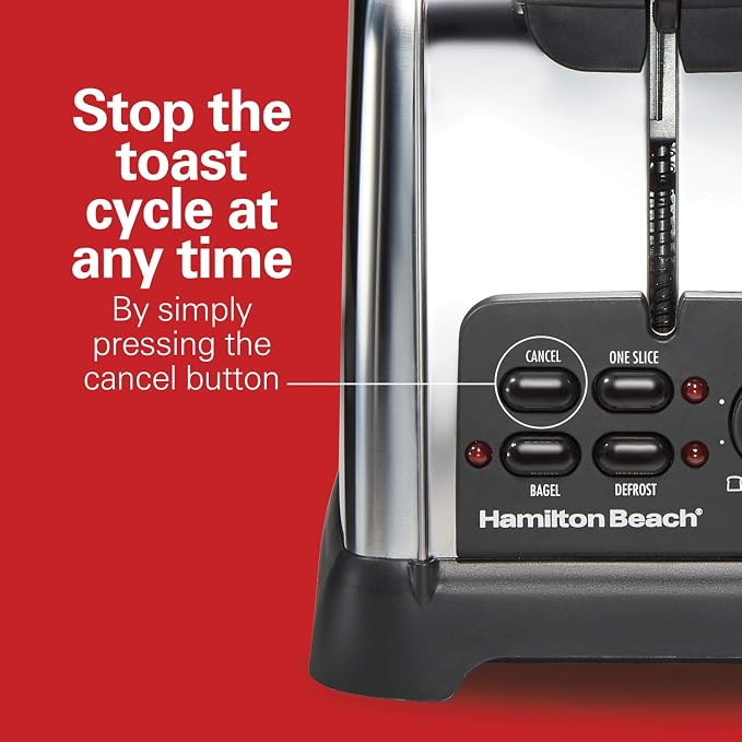 Hamilton Beach Retro 4 Slice Toaster With Sure-Toast Technology, Wide Slots | Browning Control With 9 Shades | Auto Shutoff | Bagel, Defrost, Cancel | Toast Boost | Polished Stainless Steel | 24782G