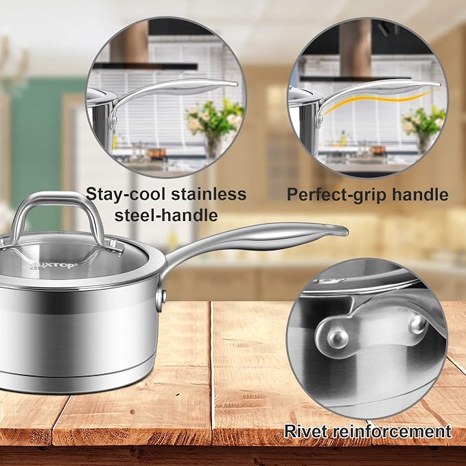 Duxtop Stainless Steel Sauce Pan with Lid, 1.6 Quart Induction Cooking Pot | Saucepan with Stay-Cool Handle, Impact-Bonded Base for Even Heating
