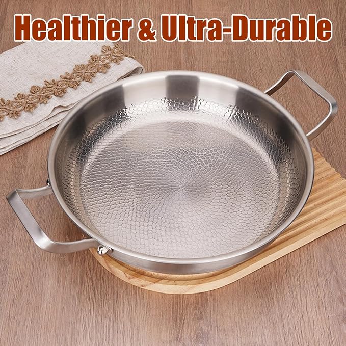 Titanium Hammered Pan, 2026 New Upgrade Double Handle Non Stick Titanium Pans for Cooking, Ultra-Durable, Scratch-Resistant, Even Heating Frying pans, Compatible With All Cooktops,With lid,11