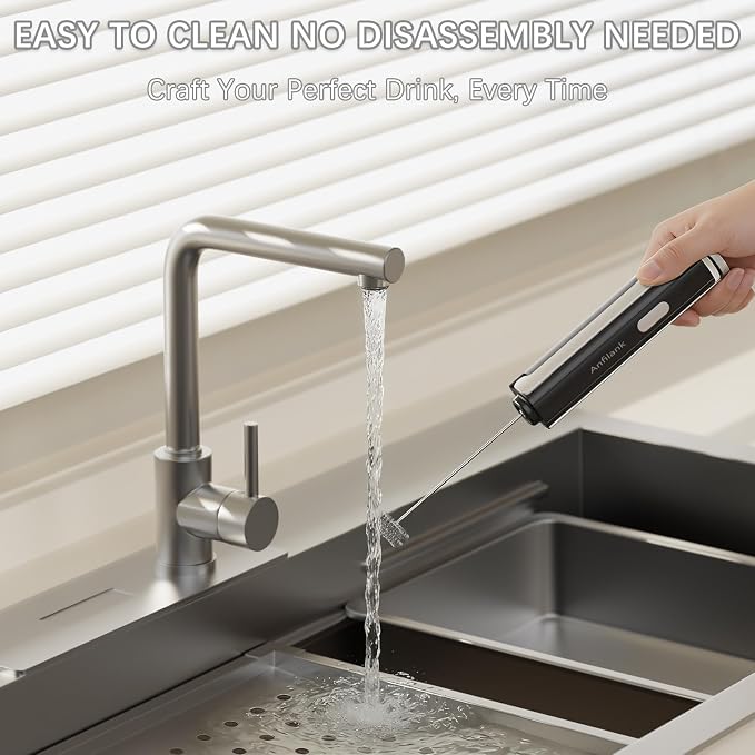 Anfilank Handheld Milk Frother Wand with Folding Stand, Rechargeable Electric Whisk with 3 Speeds & 3 Stainless Heads, Milk Foam Maker with Stand for Latte, Cappuccino, Hot Chocolate, Egg
