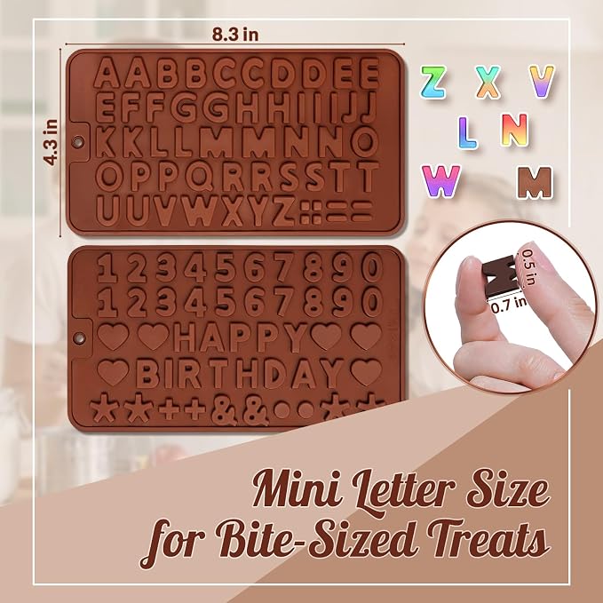 HKNMTT Letter Molds Silicone for Chocolate 2PCS, Small Mini Size for Alphabet Decorating Birthday Cake Strawberries Lollipop Fondant, Heart Shaped Gift Choice, Non-stick BPA Free Moulds