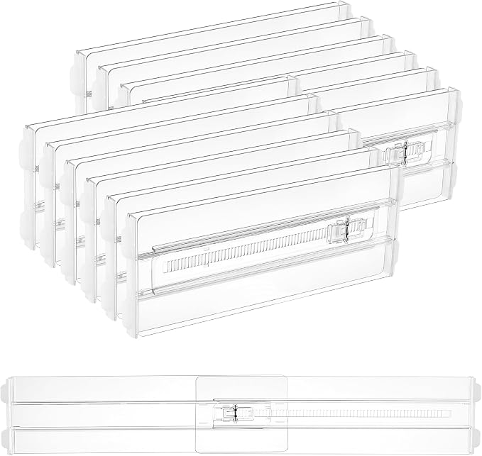 Vtopmart 4" High Drawer Dividers for Clothes, 13"-22" Adjustable, 12 pack | Expandable Dresser Drawer Organizer, Clear Plastic Separators for Dresser, Baby Clothing, Underwear, Cosmetic, Toiletries