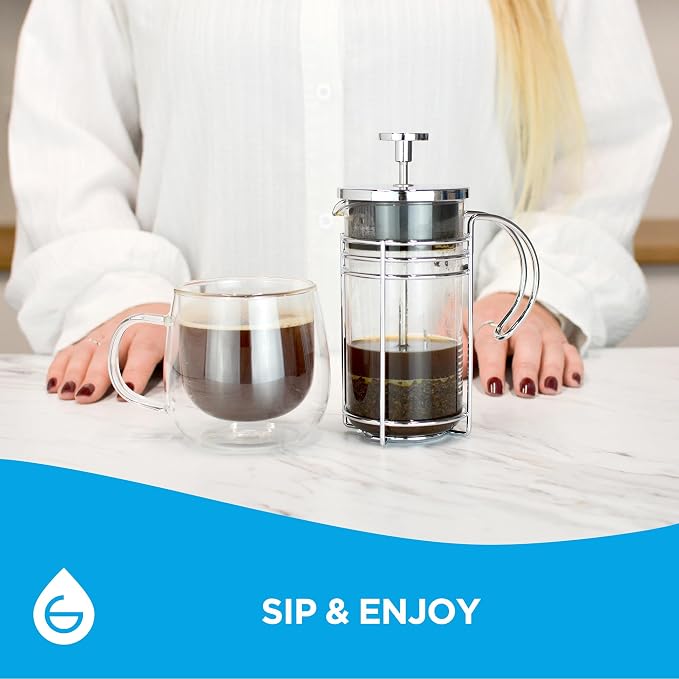 GROSCHE Madrid Glass French Press Coffee and Tea Maker, 11.8 oz (350 ml) | Borosilicate Beaker and Dual Stainless Steel Filter Brew Coffee or Tea in 3 to 4 Minutes, with Easy-to-Clean Parts