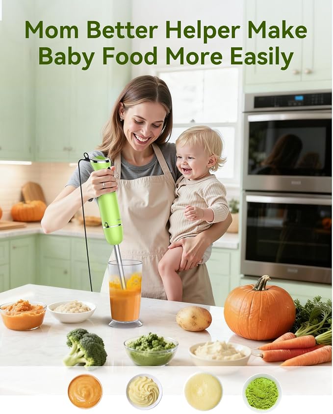 Immersion Blender Handheld 5 in 1 Hand Blender, 1000W Hand Mixer Stick, BPA-Free 12 Speed Handheld Blender with Mixing Beaker, Chopper, Whisk and Milk Frother for Soup, Smoothies, Sauce, Baby Food