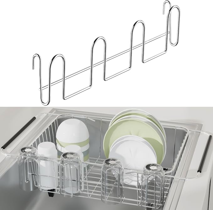 12 Inch, Stainless Steel Cup Drying Rack with 4 Hooks Kitchen Mug Holder | Vertical Bottle Drying Rack, Organizer for Glasses/Baby Bottles/Mugs, Dishwasher Safe, Strainer Basket Accessories