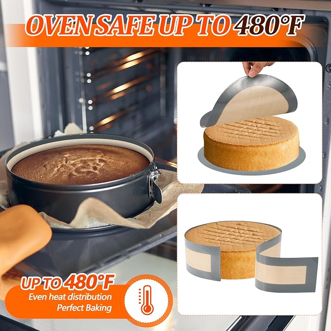 Reallnaive 2 Pack Springform Pan Protector 9 Inch Nonstick Silicone Mats for Baking Easy Clean Cake Pan Liners for Cheesecake Pan, Prevent Cake from Sticking to Side and Bottom
