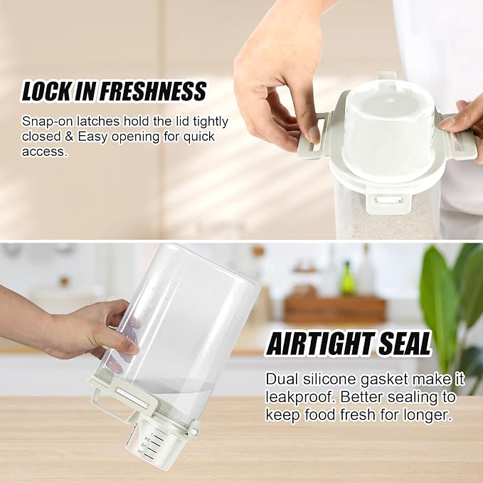 2 Pack 3 Lbs Pet Dog Cat Bird Seed Food Storage Containers for Travel Beige | Airtight Flour Container 5 Lbs with Large Pour Spout Measuring Cup Portable Rice Dispenser Cereal Oatmeal Holder
