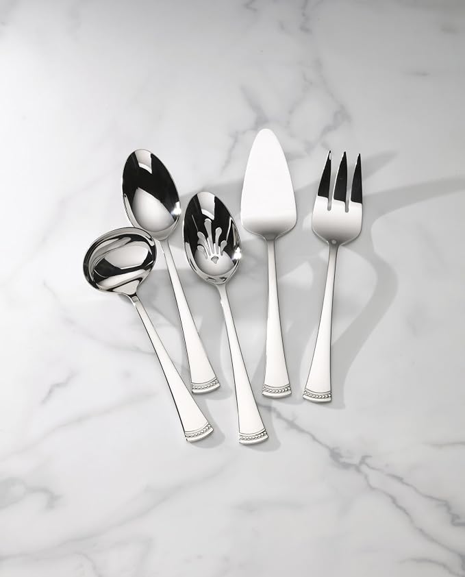 Lenox Portola 5-Piece Silverware Serving Set, Flatware | mirror finish, dishwasher safe | heavy duty, cutlery set for kitchen and dining, serving utensil set
