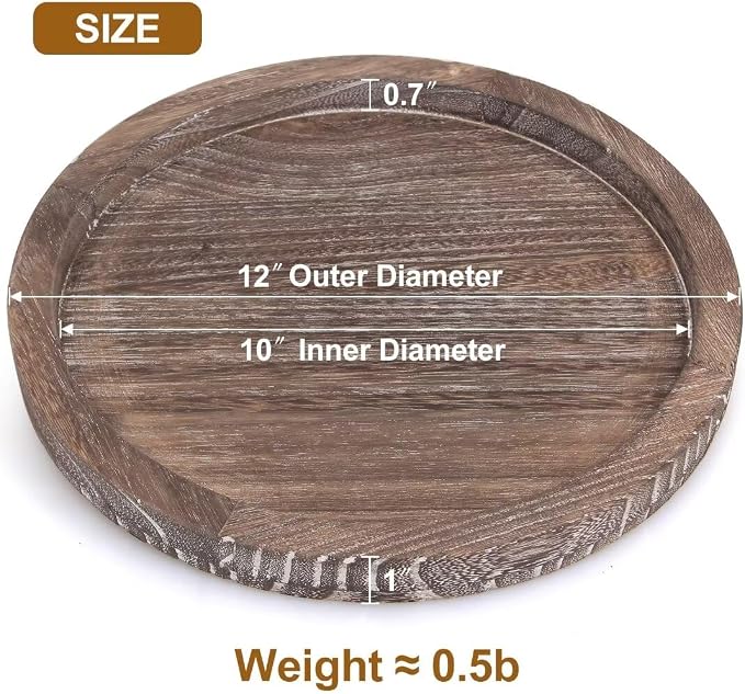 Round Decorative Wooden Serving Trays for Ottoman Coffee Table Tray Decor | Farmhouse Large Wood Candle Holder Rustic Dining Table Centerpiece Rustic Kitchen Home Decoration Circle Perfume Dresser Tray