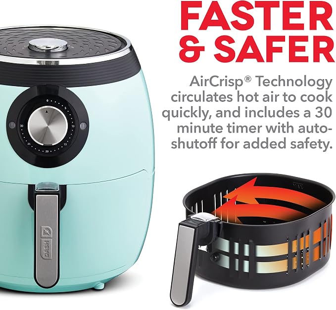 Dash Deluxe Air Fryer - Adjustable Temperature Control & Auto Shut-Off Feature - AirCrisp® Technology - Spacious Nonstick Basket - 1700 Watt - 6 Quarts - Aqua