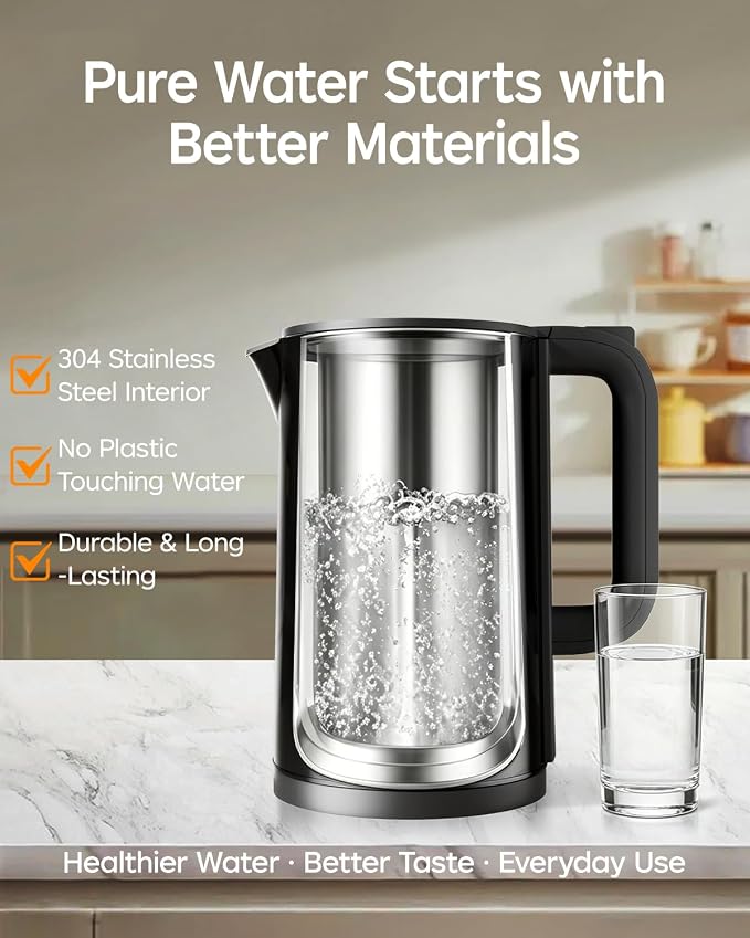1.7L Stainless Steel Electric Kettle with Temperature Control–Black | 5 Preset Temperatures for Tea & Boiling Water, 2H Keep Warm, 1200W BOIL Mode, 304 Stainless Steel Interior, Cordless Base