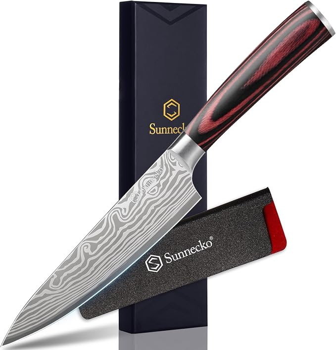 5.5 Inch Small Chef Knife - Ultra Sharp 12-15 Degree Edge Kitchen Knife for Meat Vegetable Cutting Japanese Style with Sheath, High Carbon Stainless Steel Blade, Cooking Father Day Gift