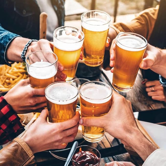 CUCUMI 8pcs 16oz Beer Pint Glasses | Drinking Glasses Set of 8 Highball Glasses Water Cups for Cold Beverages