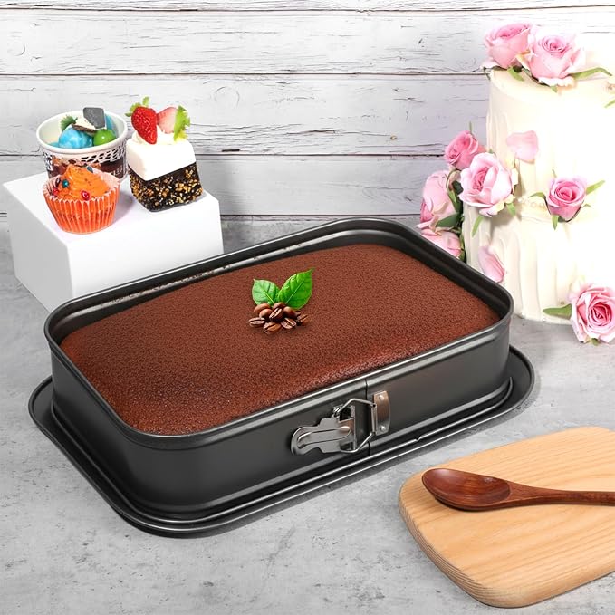 Kenaoeoe 14 x 9.5 Inch Large Springform Pan Rectangle Cake Pan with Removable Bottom Non-Stick Carbon Steel Bakeware for Baking, Gray