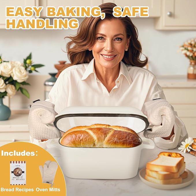 Oval Enameled Cast Iron Dutch Oven with Lid - 3.6QT Sourdough Bread Pans for Baking