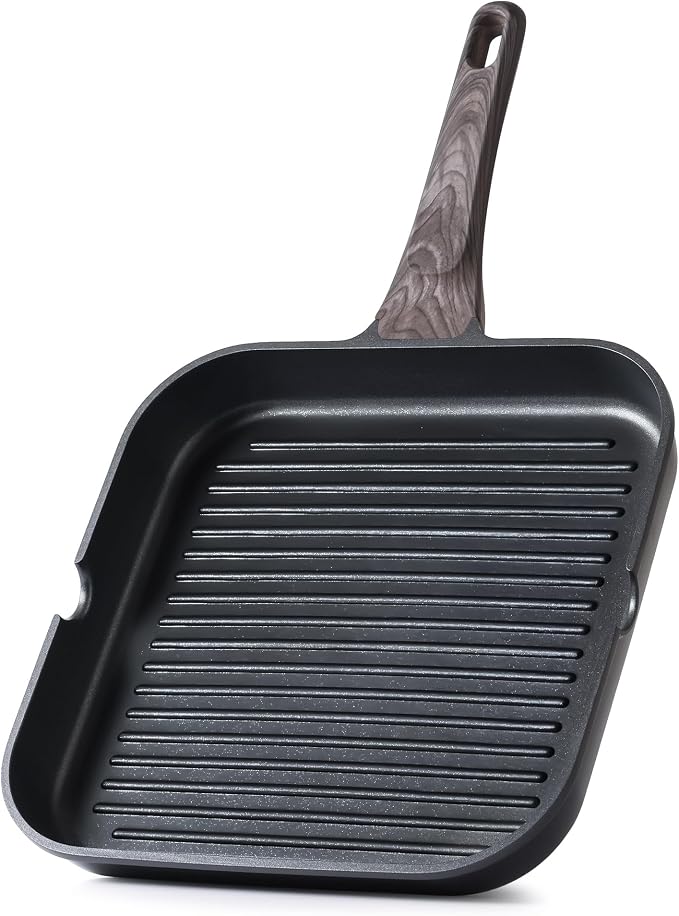 SENSARTE Nonstick Grill Pan for Stove Tops, Versatile Griddle Pan with Pour Spouts, Square Grill Pan for Big Cooking Surface, Durable Grill Skillet for Indoor & Outdoor Grilling. PFOA Free, 11 Inch