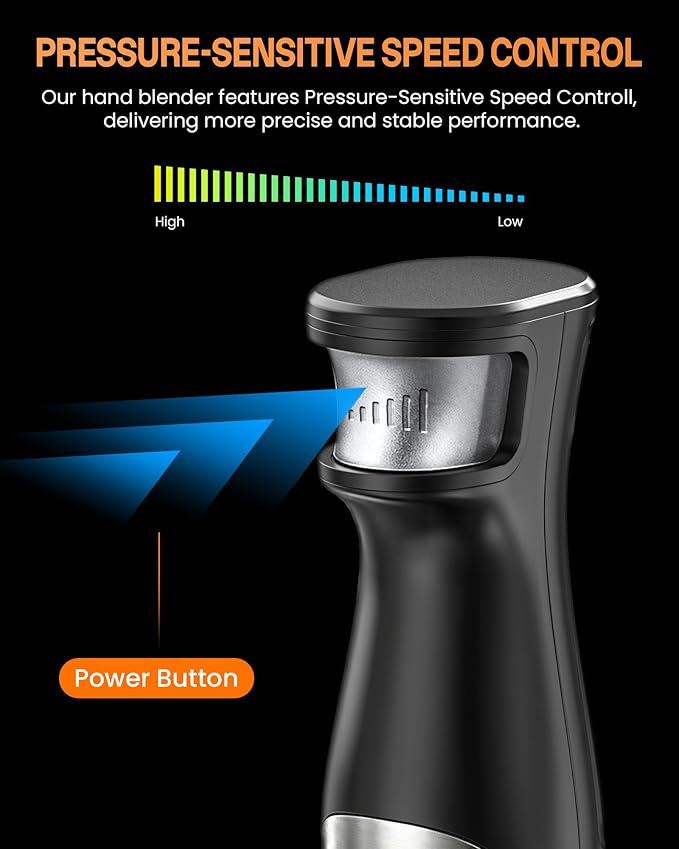 Gavasto Smart Immersion Blender, Hand Blender with Variable Telescopic Blending Rod & Stepless Speed Control, Powerful Handheld Blender with Smart Overload Protection for Smoothies, Puree, Baby Food
