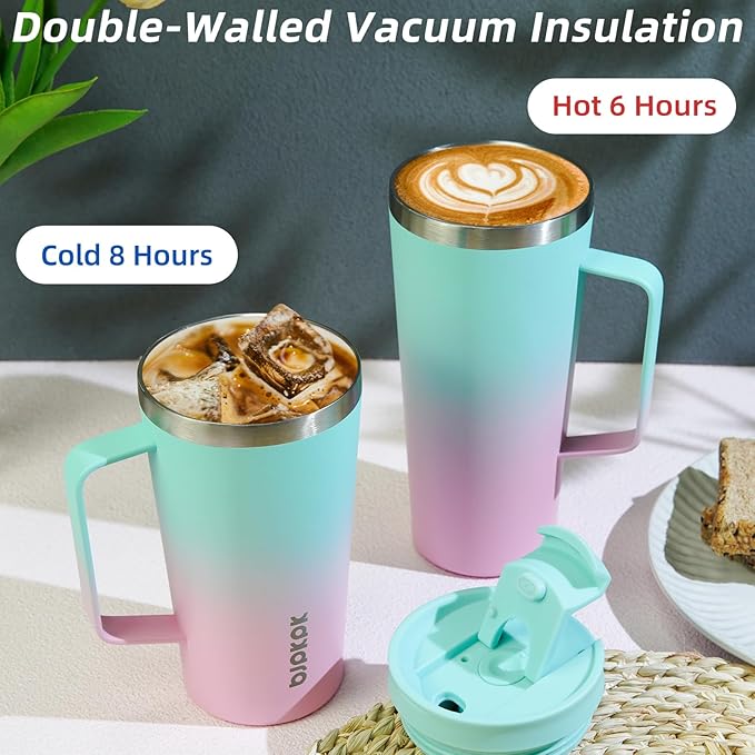 BJPKPK 18oz Insulated Tumbler with Handle, Lid & Straw, Stainless Steel | Double Wall Vacuum Insulated Coffee Travel Mug - Keeps Cold & Hot, BPA Free, Cupholder Fit for Office, Gym & Travel