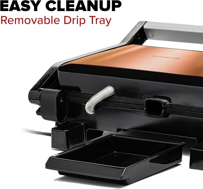 OVENTE Electric Indoor Panini Press Grill + Sandwich Maker, Copper GP0620CO | Opens 180 Degrees to Fit Any Type or Size of Food, 1000W Indoor Cooking Perfect for Quesadillas, Burgers & More
