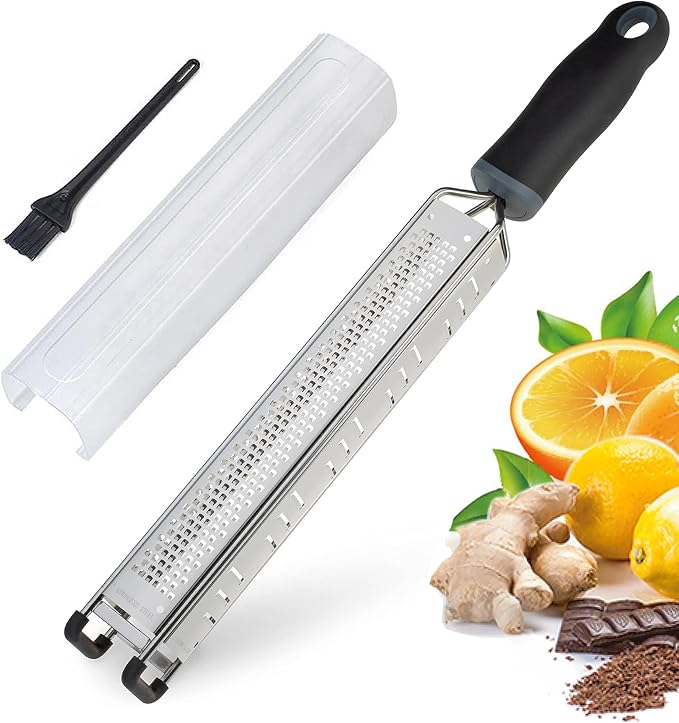 3-in-1 Lemon Zester & Cheese Grater, 304 Stainless Steel, 15-Inch, Black | Three Blade Surfaces for Fine Zesting, Coarse Grating and Slicing, 304 Stainless Steel, Non-slip TPE Handle, Dishwasher Safe