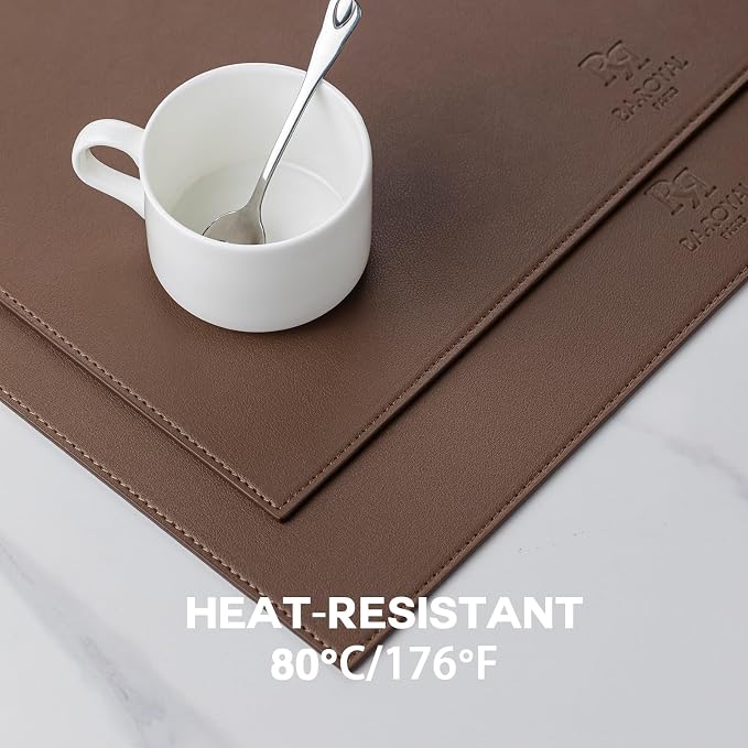 Baroyal Faux Leather Placemats Set of 4 Vinyl Washable Wipeable Table Mats for Kitchen Dining Table Heat Resistant Waterproof Modern Indoor/Outdoor Placemats Non-Slip Easy Clean Place Mats (Chocolat)