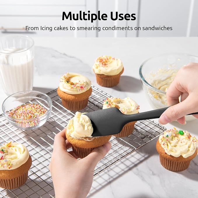 U-Taste Silicone Spatula Set with 600 Degrees Fahrenheit Heat Resistant (Black) | Food Grade Hot-Proof Seamless Rubber Scraper, Kitchen Flexible Silicon Cooking Utensil Set, Diswasher Safe Baking Supplies