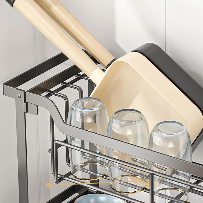 HABITLLO 2-Tier Dish Drying Rack with Drainboard, Large Capacity Dish Racks for Kitchen Counter Shelf with Utensil, Cups, Cutlery & Cutting Board (Black)