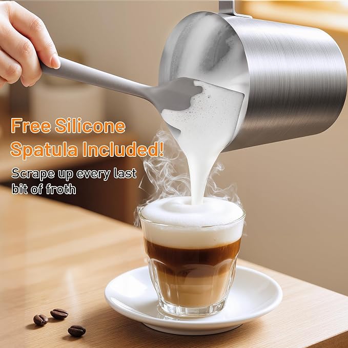 Secura 4-in-1 Electric Milk Frother, 17oz Stainless Steel Jug, Teflon-Free | Milk Steamer, Hot Chocolate Maker, Dishwasher Safe, One Touch Control, Overheat Protection, Includes Spatula & 2 Whisks