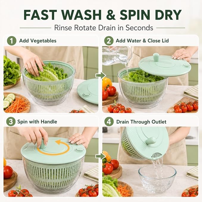 5L 3 in 1 Salad Spinner & Slicer,Multifunctional Salad Spinner with Mandoline Slicer,5-in-1 Manual SaladSpinner & Vegetable Prep Bowl,5 in 1 LettuceSpinner Dryer with 5 Blades Slicing,for Kitchen (B)