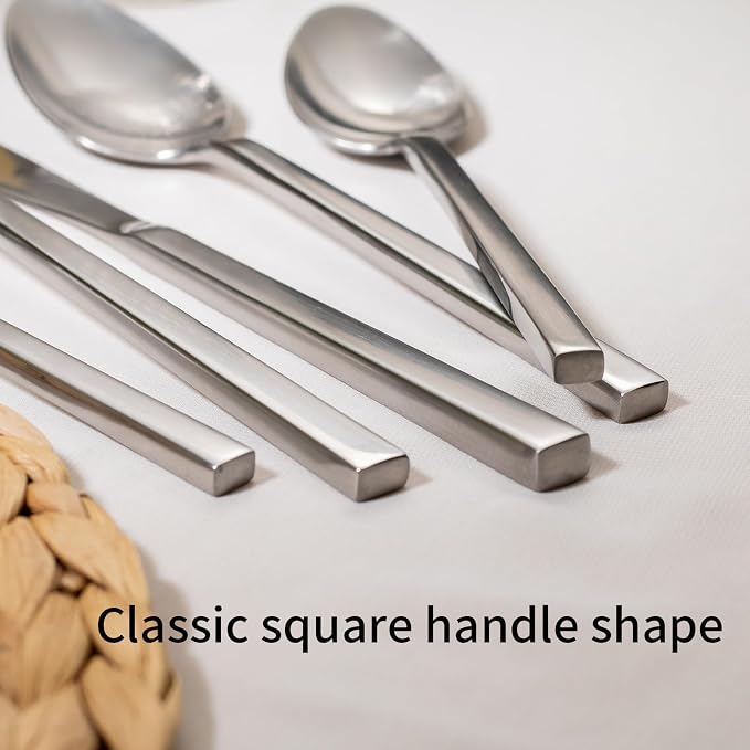 Alata Cube 20-Piece Forged Flatware Set Service for 4, Matte Satin Polished | 18/0, Stainless Steel, Dishwasher Safe, Square Handle, Silverware Set, Cutlery Set, Daily Use, Party, Present, Restaurant