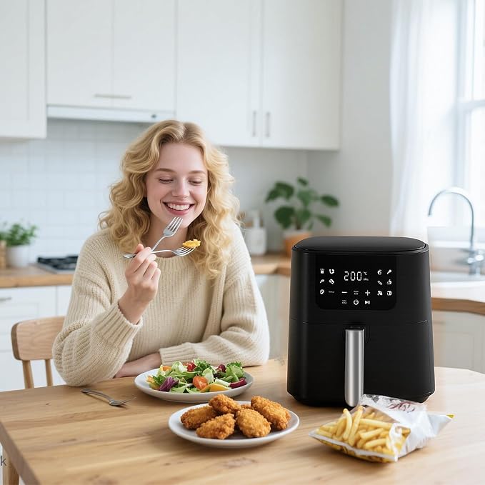 Qido Air Fryer, 5.28 QT Square Airfryer, 400°F Fast Heating Air Fryers Oven with One-Touch Presets, Auto-Off, Dishwasher-Safe Nonstick Basket, Multiple 8 in 1 Function, Black