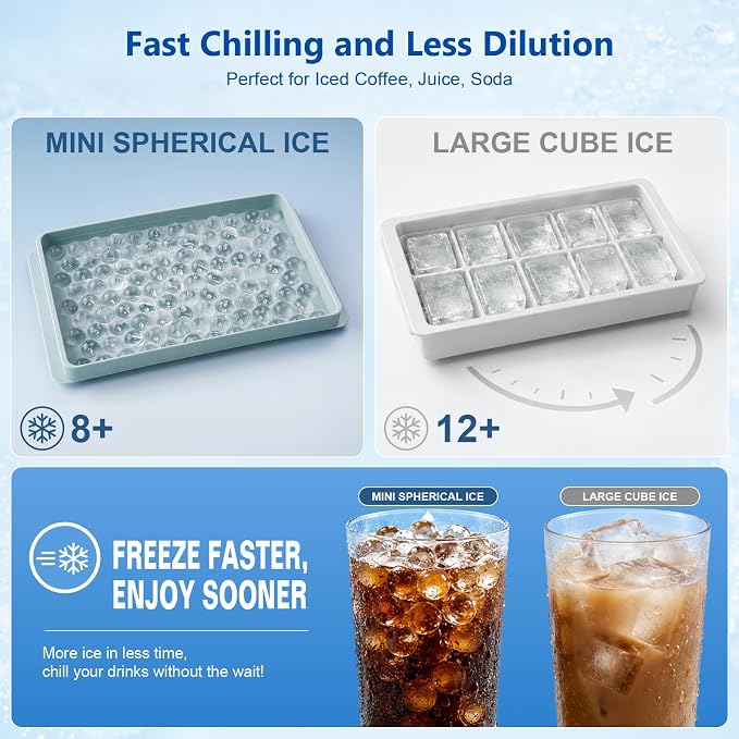 Mini Ice Cube Trays with Lid & Bin, Tiny Pebble Ice Balls for Coffee | Make 208 Mini Ice Balls with 2 Trays, Easy Release, Stackable, Scoop Included, for Iced Coffee, Drinks and Daily Use