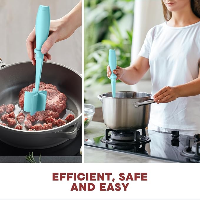 PGYARD Meat Chopper Hamburger Grinder, Kitchen Smasher for Ground Beef | Heat Resistant, 5 Nylon Blade, Burger Grinder Potato Mix Tool, Meat & Poultry Tenderizers, Dishwasher Safe, Aqua