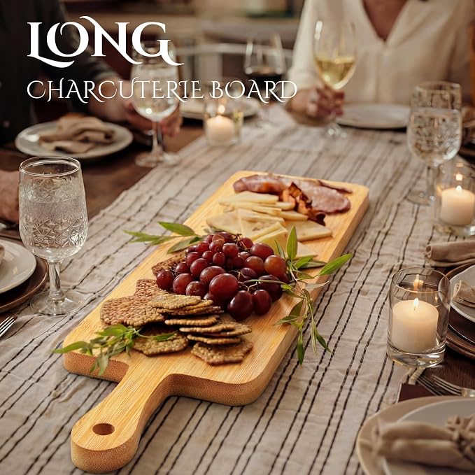 Nuenen 10 Pcs Wood Cutting Board with Handle 16.1 x 4.7 Inch Acacia Bamboo Wooden Serving Kitchen Chopping Boards for Pizza, Bread, Cheese, Charcuterie, Fruit, Vegetables(Narrow Bamboo)
