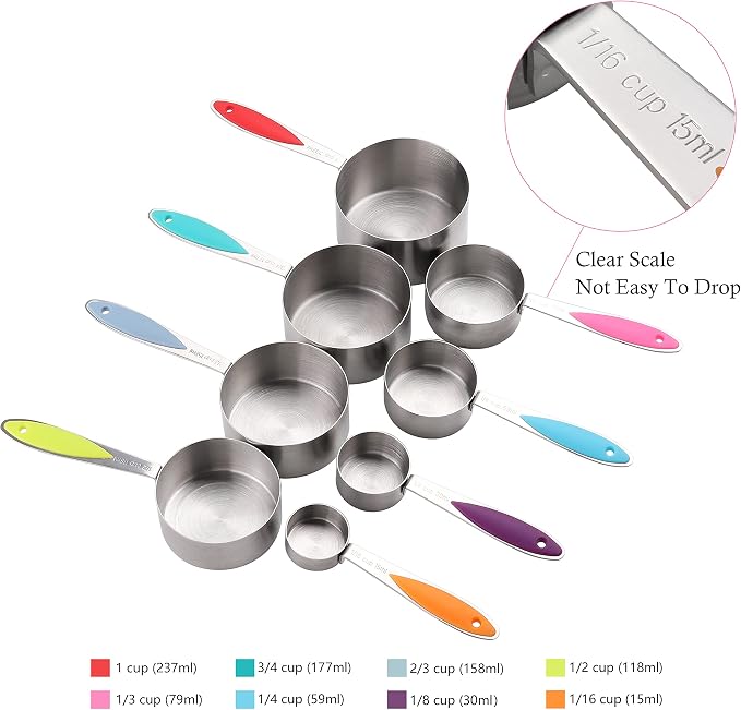 Measuring Cups and Spoons Set of 17 Double Sided Magnetic Measuring Spoons | Stainless Steel Stackable Measuring Cups Magnetic Measuring Spoons Set with 1 Leveler for Dry and Liquid Ingredients