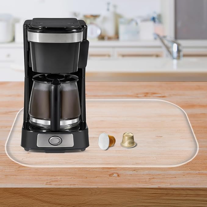 Silicone Coffee Maker Mat with Lip for Countertops 17.4''x10.6''Translucent | Multi leak-proof coffee tray for countertop, non-slip silicone mat fits most coffee makers & espresso machines, wipe-clean