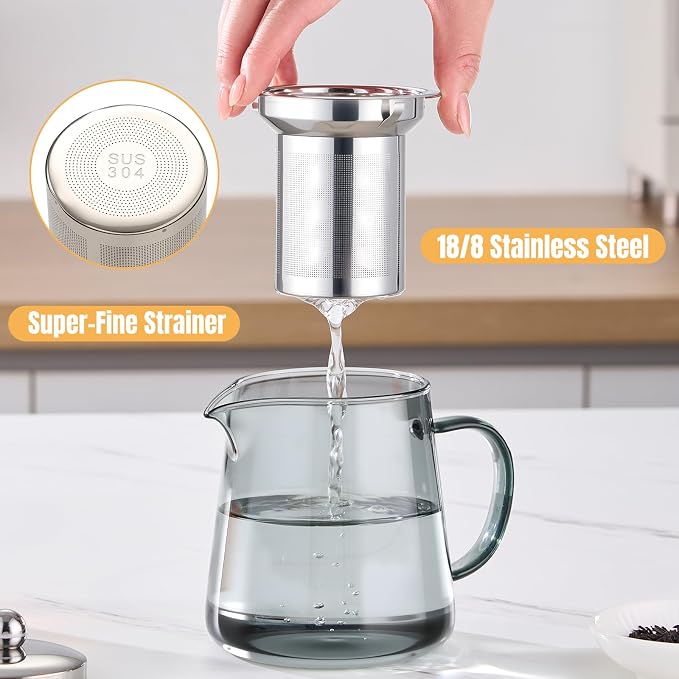 PARACITY Clear Teapot, Glass Kettle with Infuser, Tea Maker, 18.6 oz, Black | 550 ml borosilicate stovetop tea brewer with removable 18/8 steel strainer for loose leaf, blooming tea, fruit tea or bags