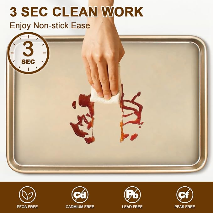Wildone Baking Sheet Pan Set of 2, Nonstick Cookie Sheets for Baking | Thicker Carbon Steel Quarter Sheet Jelly Roll Pan, 9x13in, 10x15in, Heavy Duty & Easy Clean, Champagne Gold
