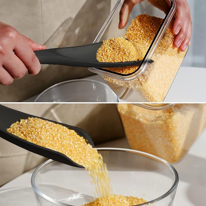 Cooking Spoon for Nonstick Cookingwares, Silicone Spatula Spoon for Mixing, Scoop, and Scrape, (Black-2 pack, 11.4'')
