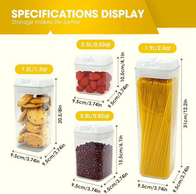Airtight Food Storage Containers with Lids,7 PCS BPA Free Kitchen Canisters for Pasta,Dry Food,Flour and Sugar,Plastic Canisters for Pantry Organization and Storage