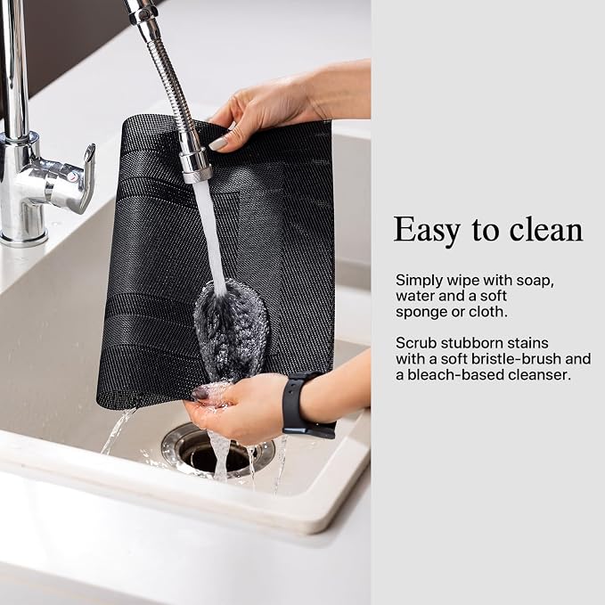 Placemats Set of 6 - Easy Clean Woven Vinyl Placemats for Dining Table, Indoor/Outdoor Place Mats, Washable PVC Table Mats（Black Cube）