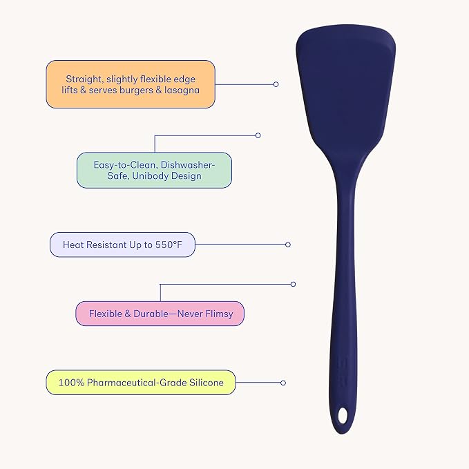 GIR: Get It Right Silicone Turner - Non-Stick Heat Resistant Silicone Spatula Turner for BBQs & Cookouts - Lifts, Flip, and Transfer Food Items - Ultimate Turner - 13IN - Navy