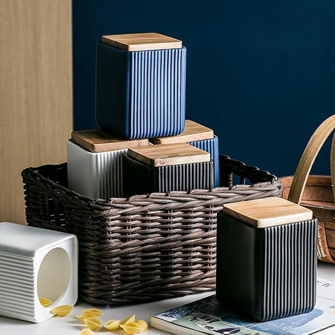 Ceramic Storage Jars Modern Airtight Coffee Canisters With Lid (White,Small size,13cm*10cm)
