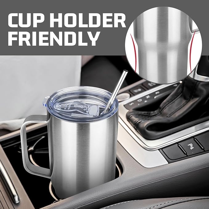 20 oz Tumbler with Handle Stainless Steel Insulated Coffee Tumbler with Lid and Straw Double Wall Vacuum Insulated Coffee Mug Leak Proof Travel Mug Tumbler for Hot and Cold Drink (Silver,6pack)