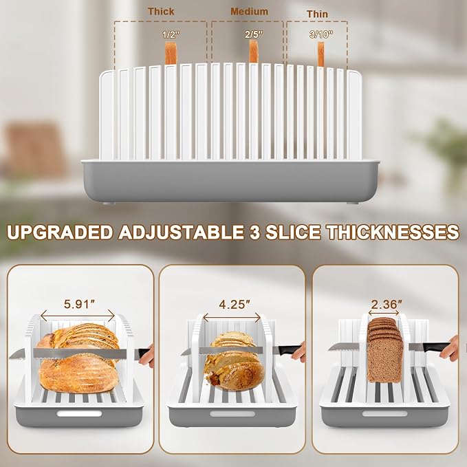 Kiss Core Adjustable Width and Thickness Bread Slicer for Homemade Bread | Bread Slicer Guide Foldable and Compact Cutting Guide with Crumb Tray Suitability for Homemade Bread Bagels Cakes