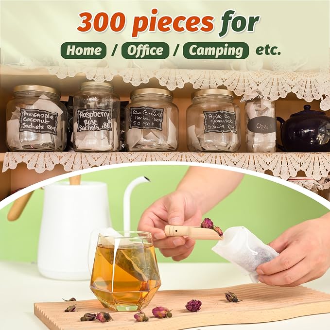 Empty Tea Bags for Loose Leaf Tea, 300Pcs Disposable Tea Infuser Sachets | Fillable Tea Filter Bags with Cotton Drawstring(3.54"X 2.75"), Widely Used for Stewing or Brewing Tea, Coffee, Herb, Spice