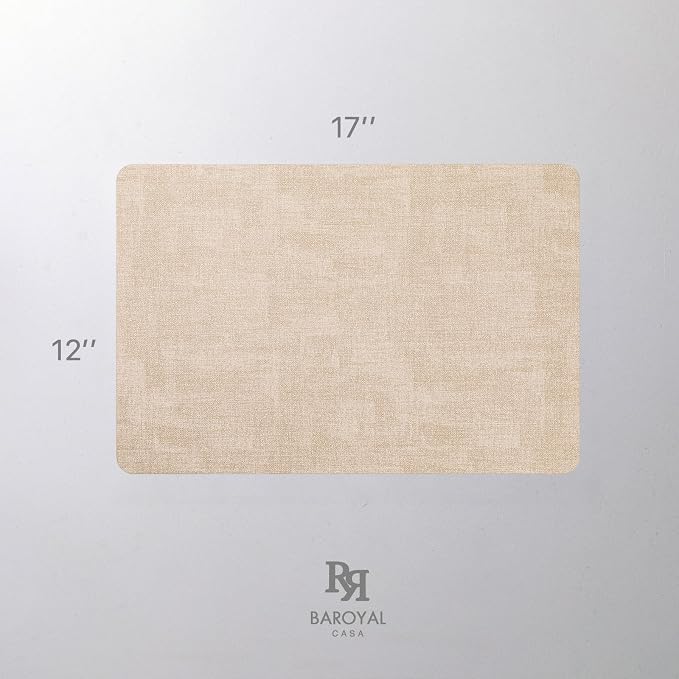 Baroyal Faux Leather Placemats Set of 8 Vinyl Washable Wipeable Table Mats for Kitchen Dining Table Heat Resistant Waterproof Modern Indoor/Outdoor Placemats Non-Slip Easy Clean Place Mats (Beige)