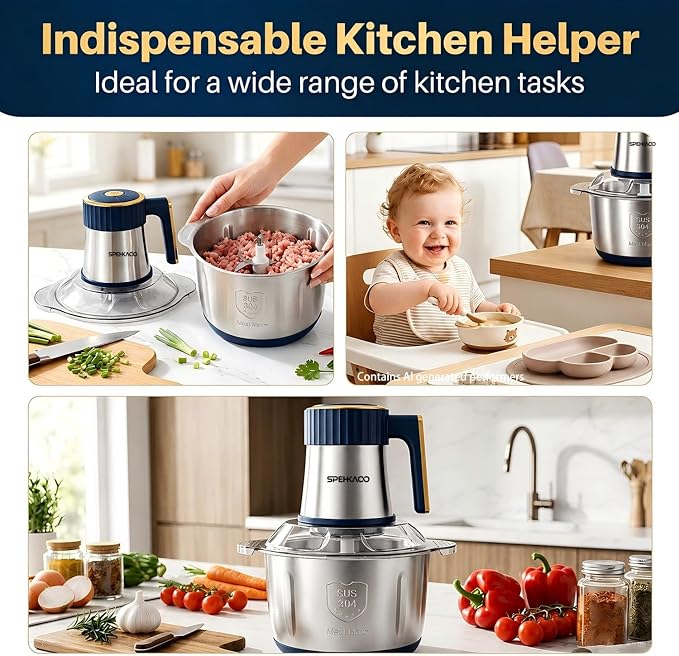 Food Processor,5-Speed Electric Food Chopper,Meat Grinder 5L(20Cups) with Two 6-Blade Sets,500W Powerful Vegetable Chopper Used for Dough Mixing,Meat, Nuts, Fruits, Garlic and Vegetables