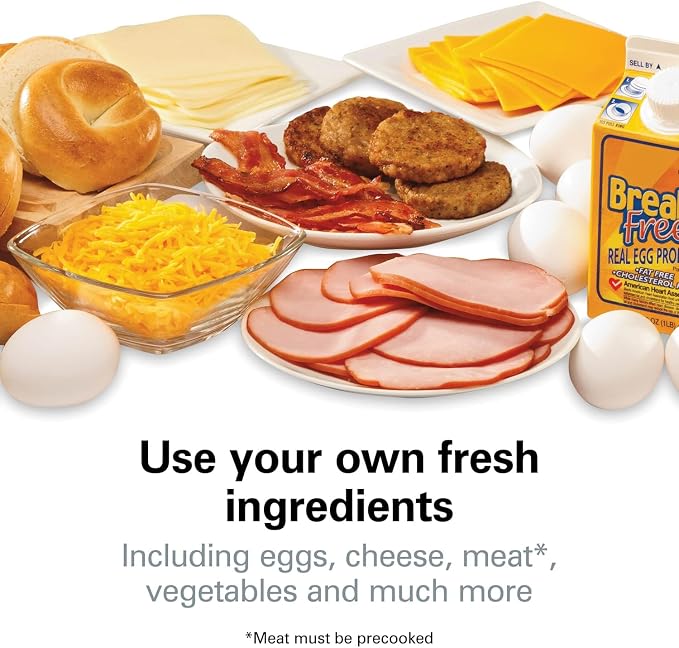 Hamilton Beach Breakfast Sandwich Maker with Egg Cooker Ring | Perfect for English Muffins, Croissants, Mini Waffles | Customizable & Fast | PFAS-Free | Silver | 25475MN